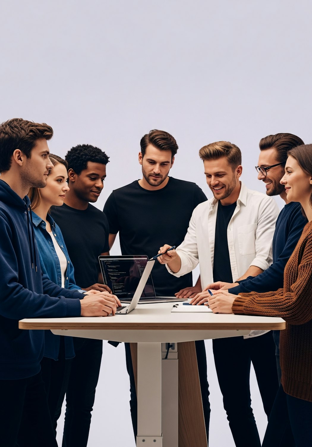 A diverse team of developers collaborating on code, illustrating the power of community validation and open-source contributions for models like Meta Llama 4.
