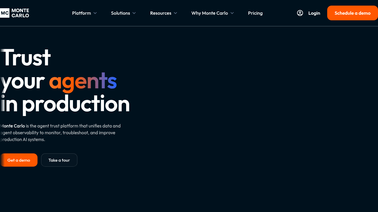 The homepage of a data observability platform, relevant to discussions on data quality in AI systems.
