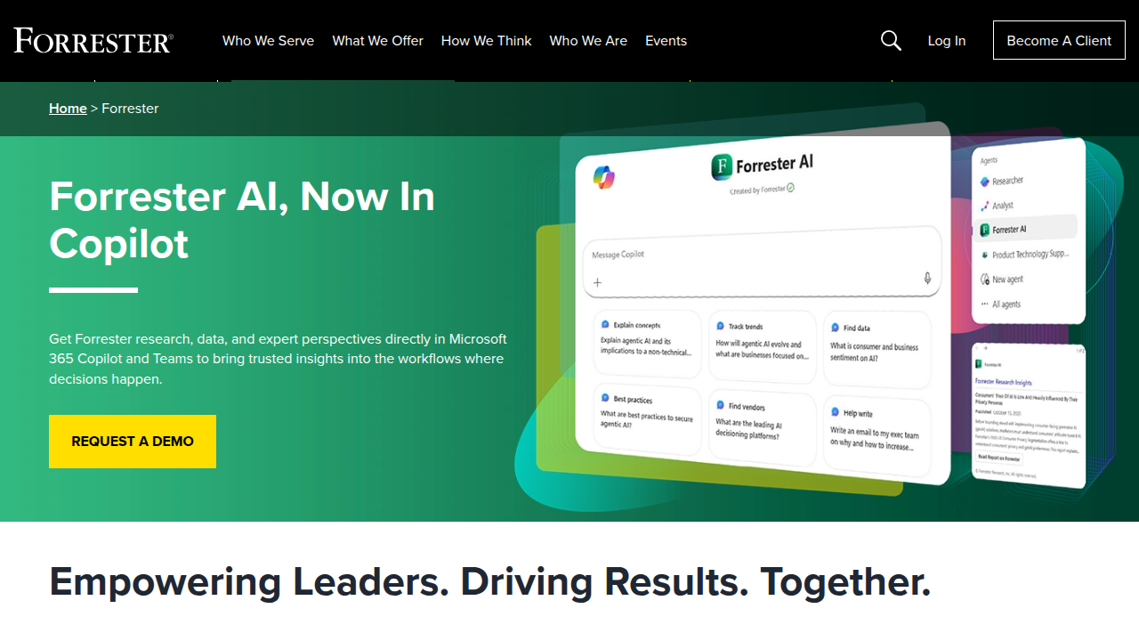 The official website for Forrester Research, a company providing market research and advisory services related to technology's business impact.