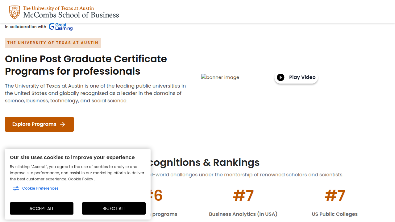 A screenshot of the UT Austin Executive Education homepage, showcasing their cloud computing and AI-related courses.