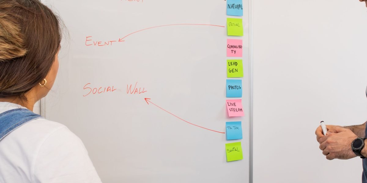 A team collaborates at a whiteboard, illustrating the collaborative effort required for effective prompt engineering and AI strategy.