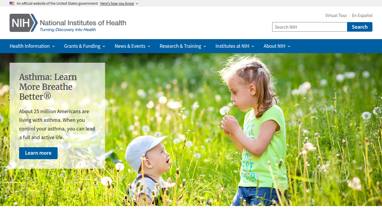 Screenshot of the National Institutes of Health (NIH) homepage, representing a critical sector affected by AI accuracy.
