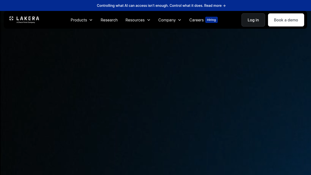 The Lakera AI website, a platform focused on AI safety and reliability solutions.