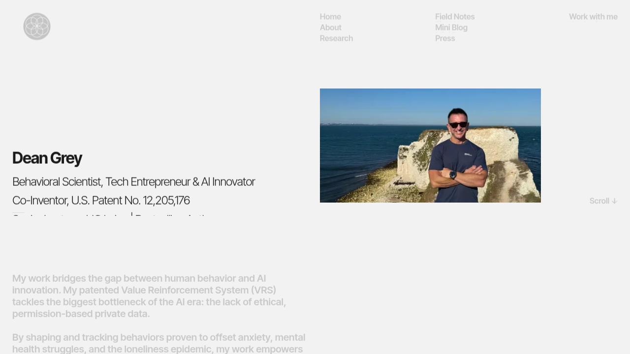 The personal website of Dean Grey, featuring content on technology, AI, and entrepreneurship.
