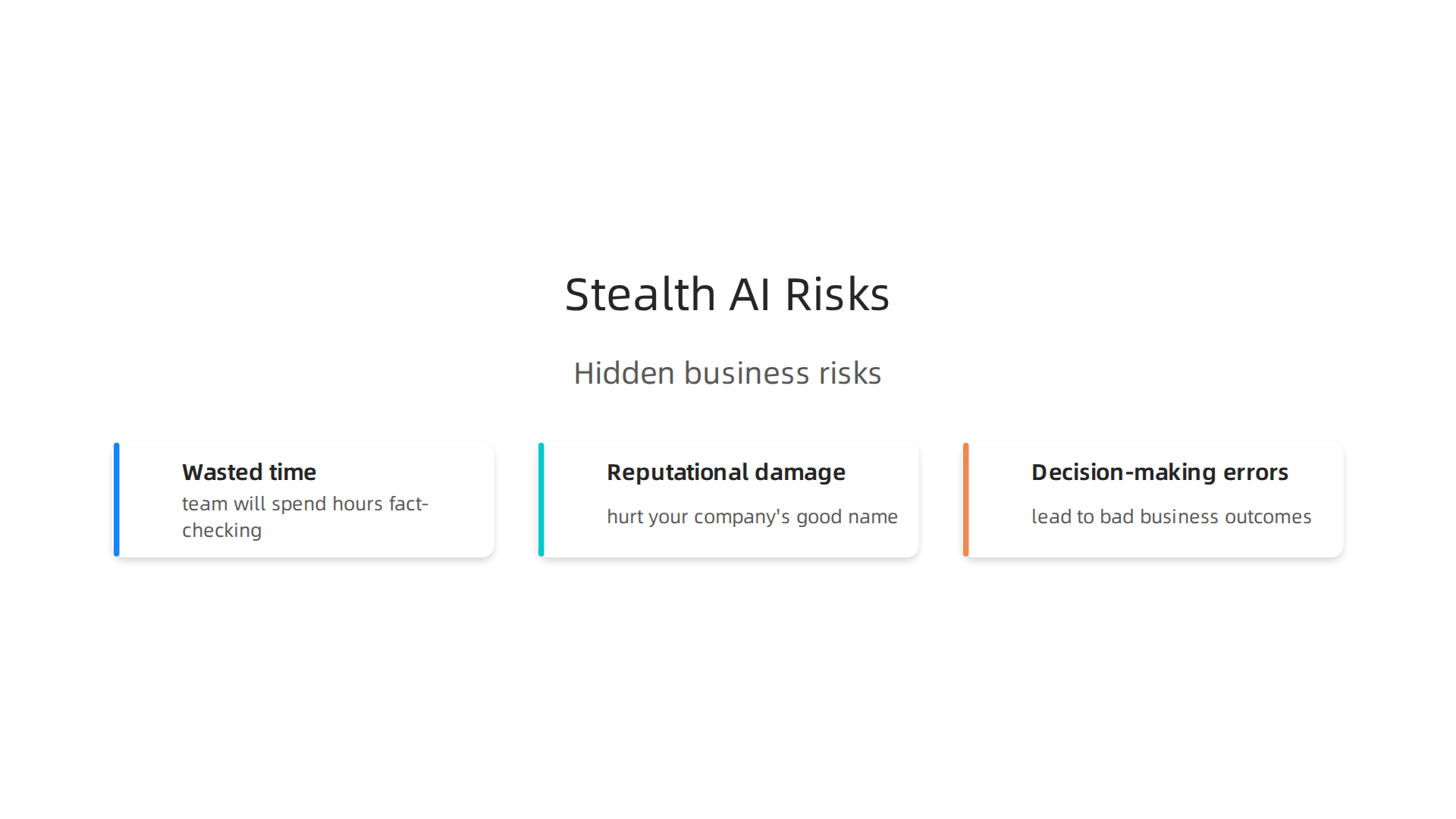 An infographic illustrating the major risks businesses face when stealth AI hallucinations are not properly managed.