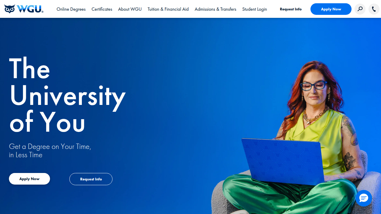 A screenshot of Western Governors University's homepage, a relevant resource for understanding data analytics education.