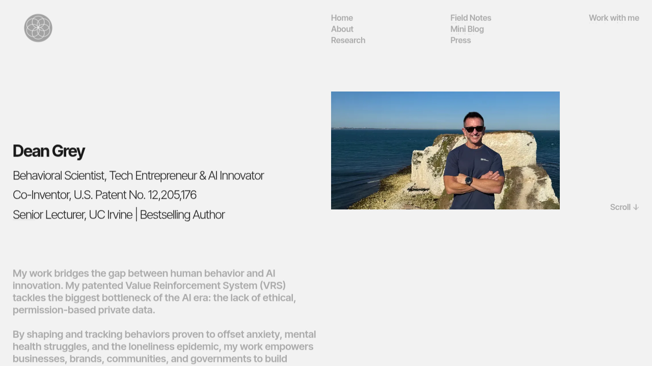 The homepage of Dean Grey's blog, offering insights into AI trust, ethics, and related topics.
