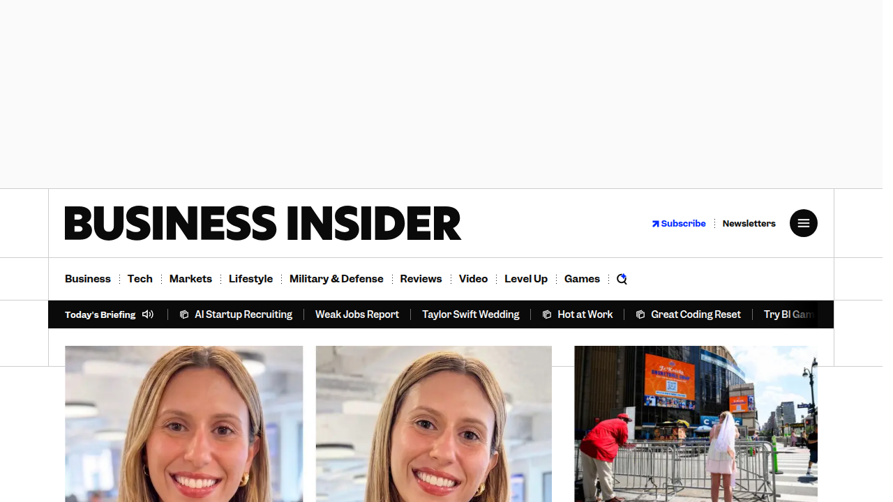 Screenshot of a Business Insider article discussing Meta's AI simulation patent.