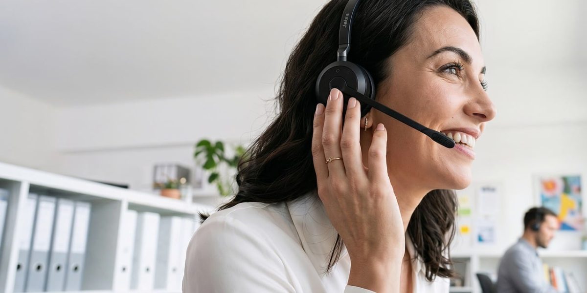 A customer service representative actively listening and assisting a client, symbolizing good customer relations.