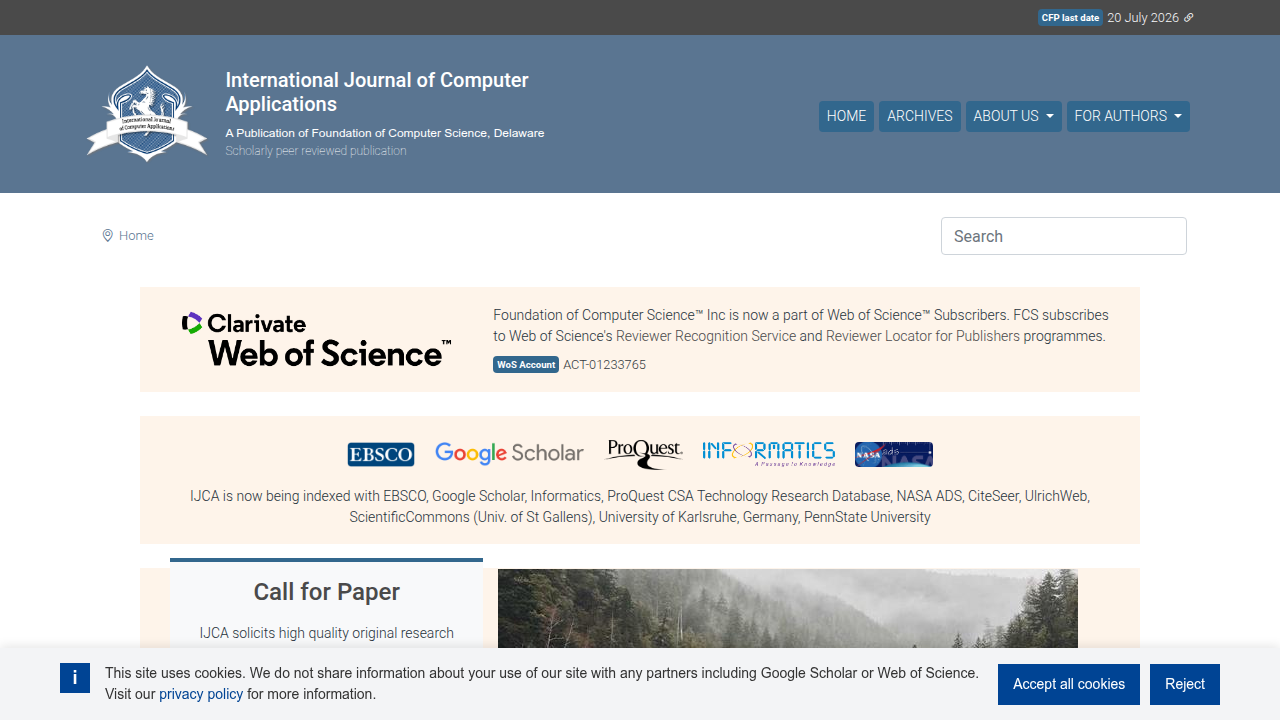 The homepage of the International Journal of Computer Applications, where research on data quality and LLM hallucinations is published.