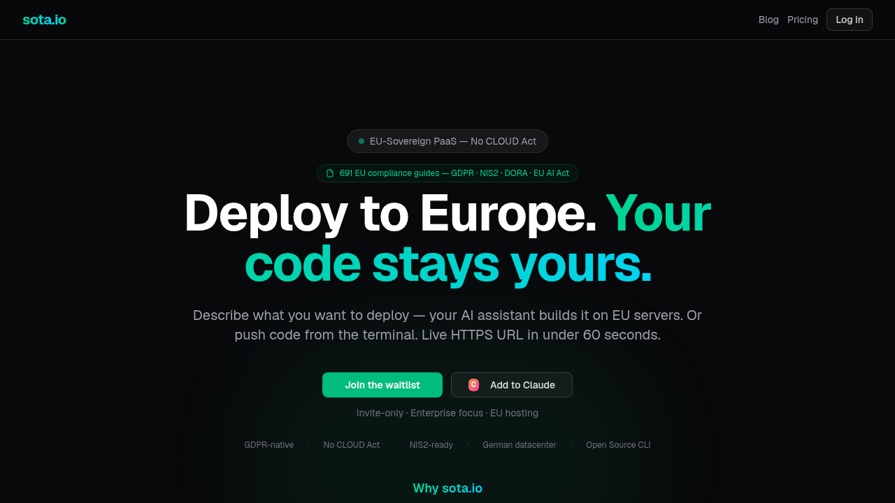 Sota.io, a resource detailing the EU AI Act's requirements for data provenance logging and training data origin.