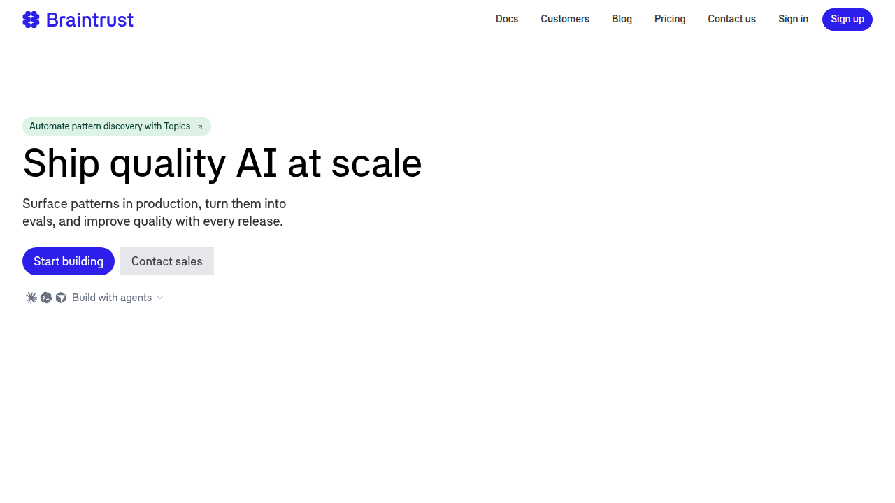 Braintrust.dev, offering articles and resources on AI hallucination evaluations, metrics, and methods.